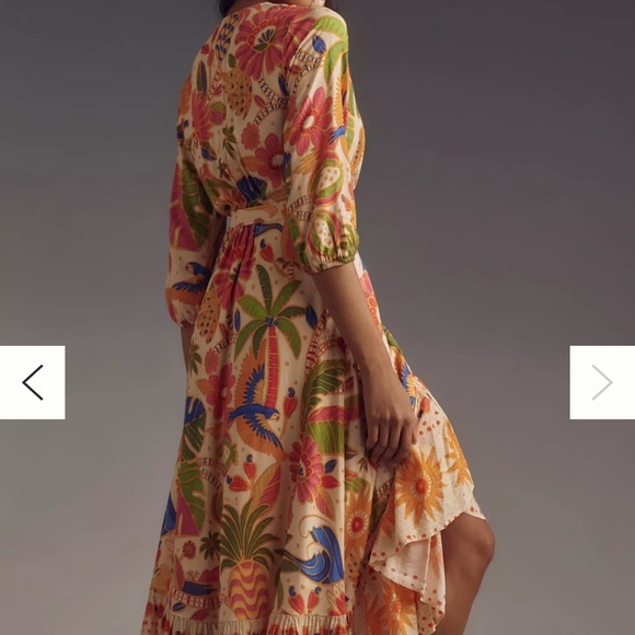 FARM Rio Long-Sleeve V-Neck Wrap Midi Dress - Picture 2 of 6